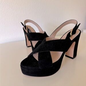 Stuart Weitzman Elegant Black Suede Platform Sandals Shoes, 9
